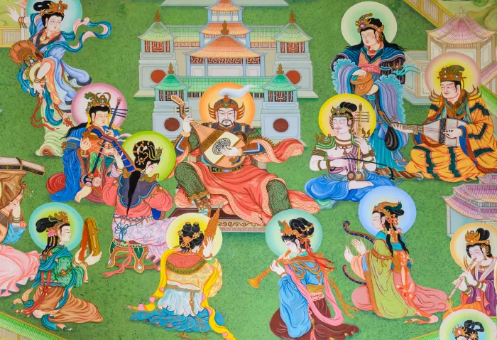 Traditional Buddhist Musicians Mural Canvas wall art print | PrintPosters.in